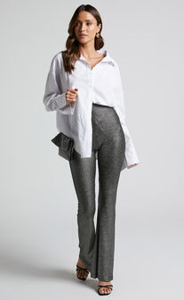 Merlin Lurex Flared Pants in Black and Silver