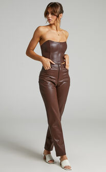 Lorrin Corset - Faux Leather Cropped Corset in Chocolate