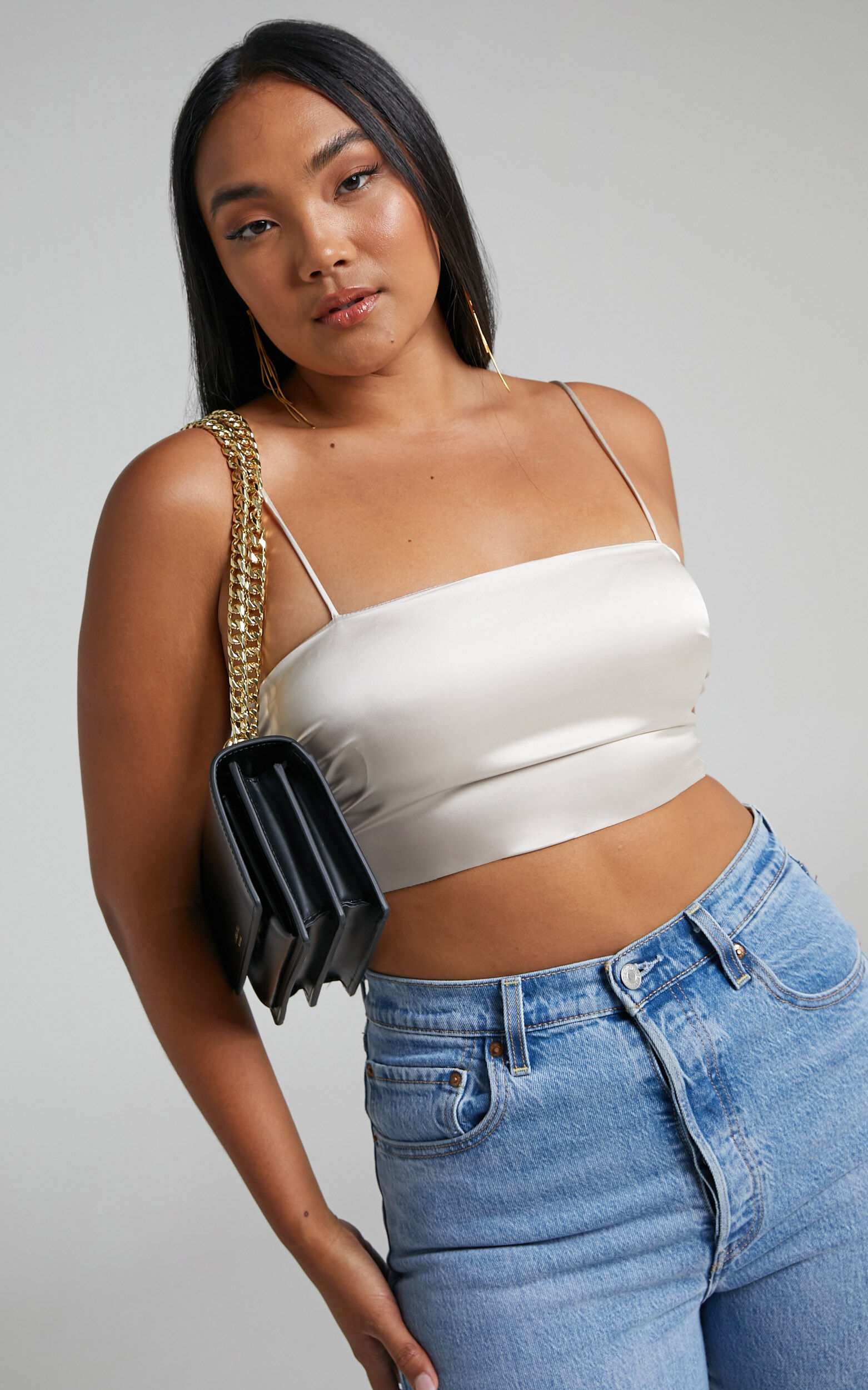 Blessy Fitted Satin Crop Top in Showpo USA