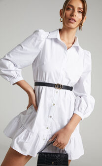 Maulee Frill Hem Mini Shirt Dress in White