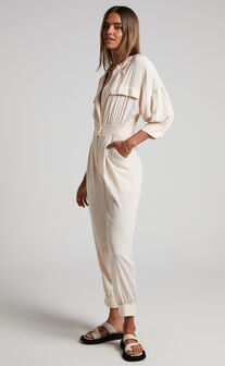 Ayelin Jumpsuit - Relaxed 3/4 Sleeve Jumpsuit in Cream