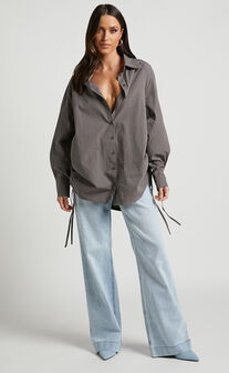 Kalpena Ruched Side Oversized Shirt in Charcoal