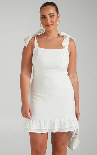 Coastal Getaway Mini Dress - Tie Strap Dress in White