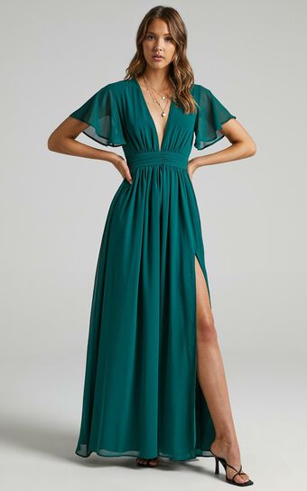 December Empire Waist Maxi Dress in Emerald