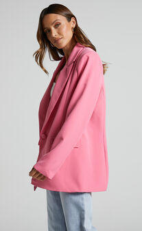 Sharmiel Plunge Neck Oversized Longline Blazer in Pink
