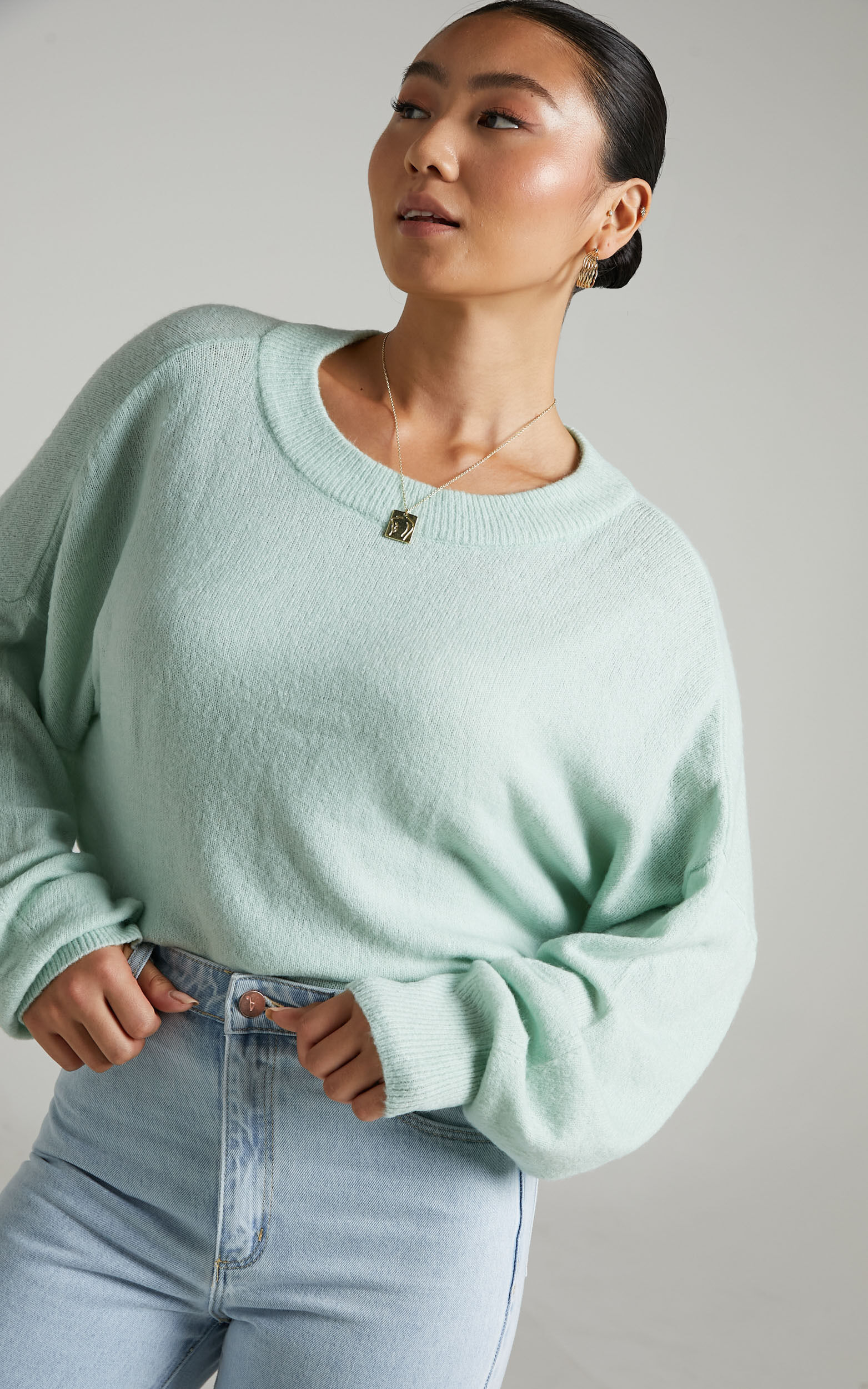 Hollee Open Tie Back Knit Sweater in Sage - 04, GRN1, super-hi-res image number null