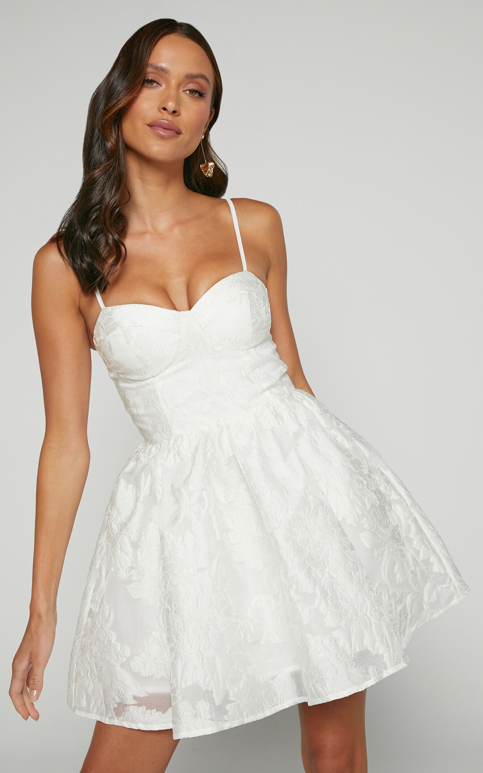 Brailey Mini Dress - Sweetheart Bustier Dress in White Jacquard - 04, WHT1