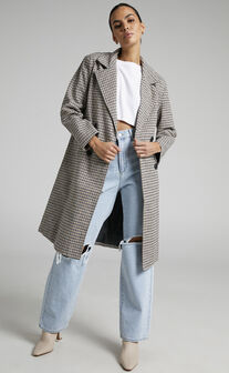 Roisin Double Breasted Coat in Beige Check