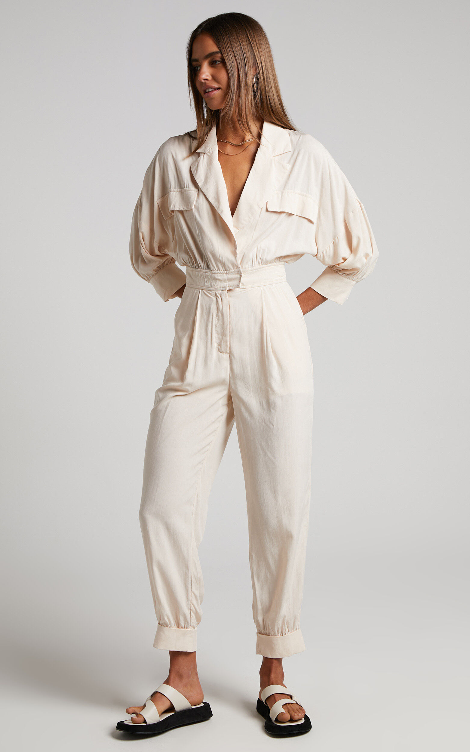 Ayelin Jumpsuit - Relaxed 3/4 Sleeve Jumpsuit in Cream - 06, CRE1