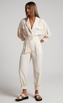 Ayelin Jumpsuit - Relaxed 3/4 Sleeve Jumpsuit in Cream