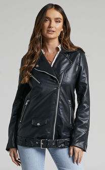 Mealla Faux Leather Biker Jacket in Black