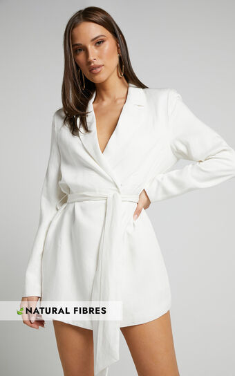 Amalie The Label - Lotte Tie Waist Wrap Blazer Dress in White