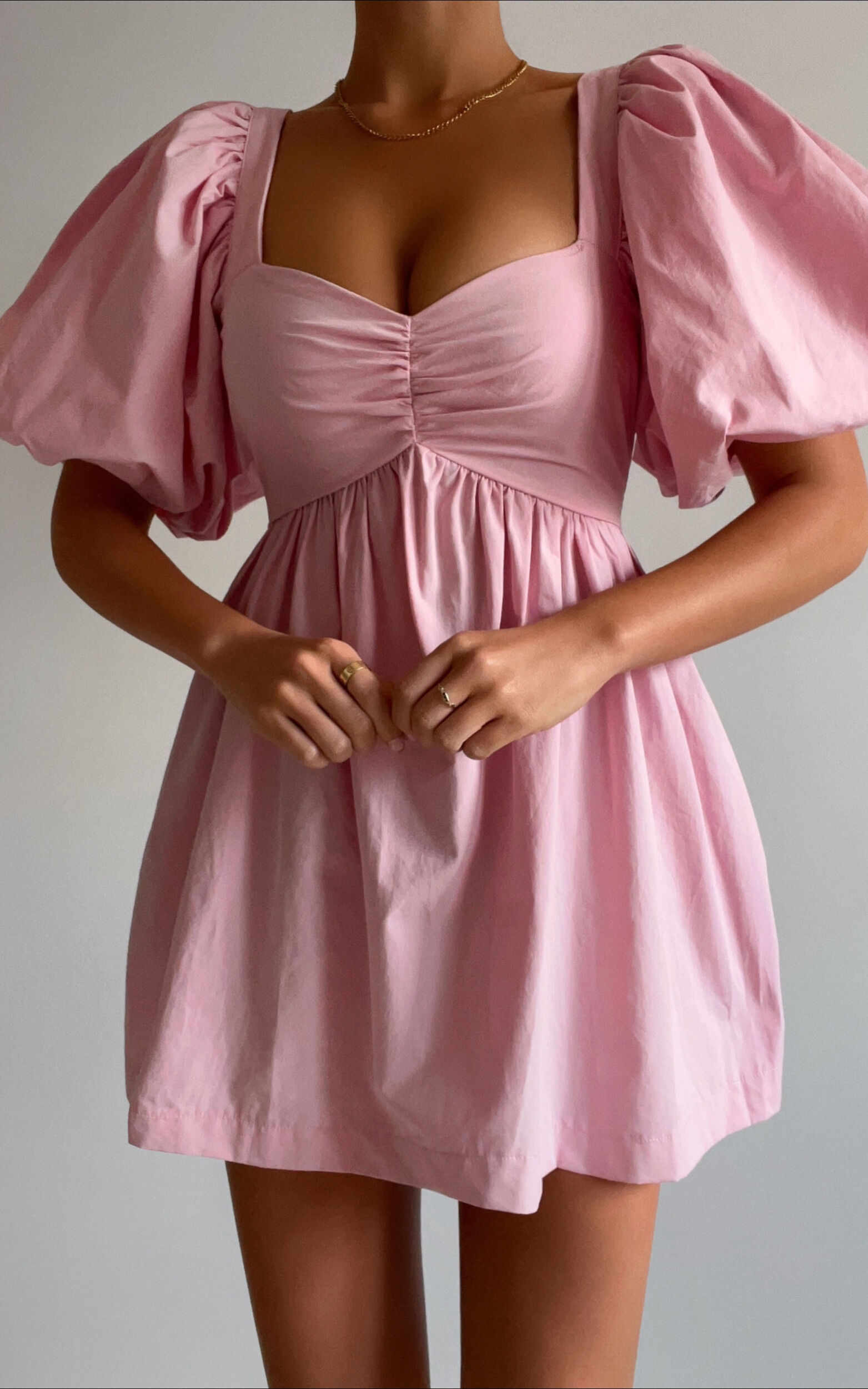 Vashti Mini Dress - Puff Sleeve Sweetheart Dress in Light Pink - 04, PNK1