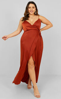 Mine Would Be You Midaxi Dress - Wrap Dress in Copper Satin