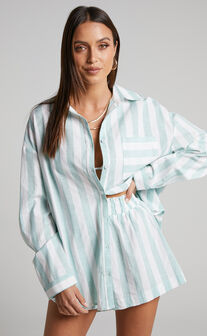 Sahle Shirt - Oversized Striped Shirt in Mint