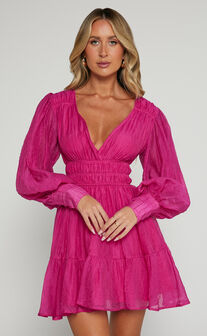 Phillipa Mini Dress - V Neck Dress in Hot Pink