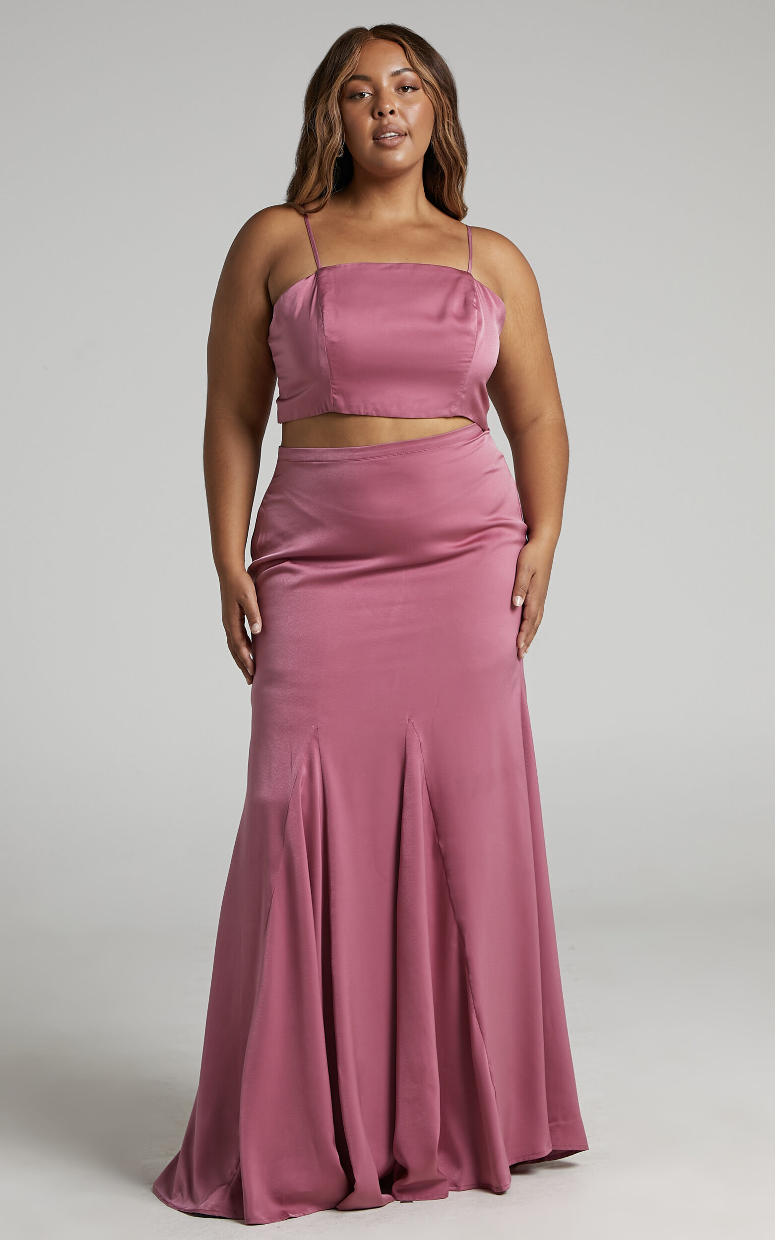 Massima Crop Top and Mermaid Maxi Skirt Two Piece Set in Dusty Rose - 06, PNK1, super-hi-res image number null