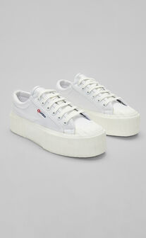 Superga - 2631 Stripe Platform Vegan Leather Sneakers in White