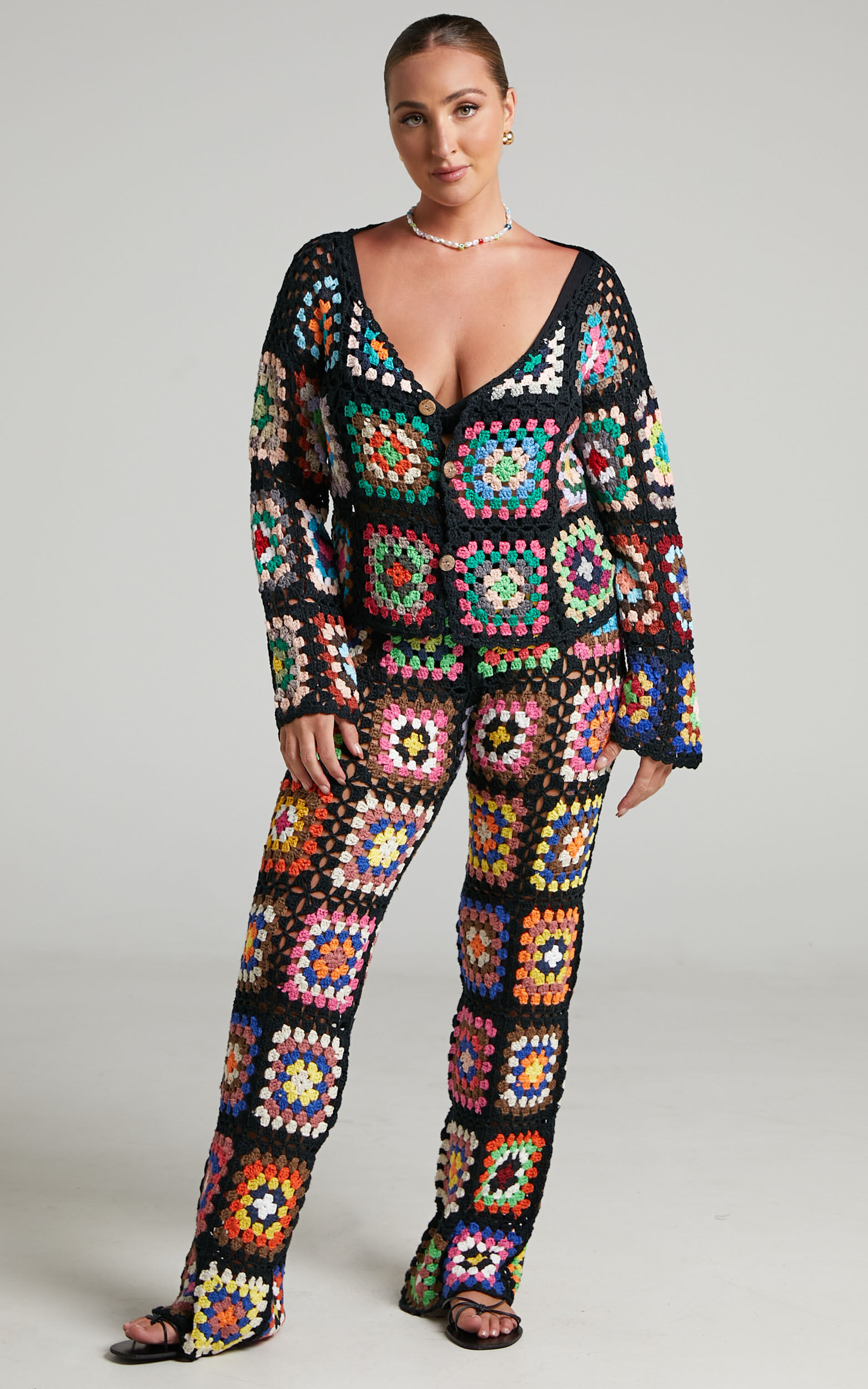 Olga Crochet Cardigan in Black - M/L, BLK1, super-hi-res image number null