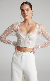 Runaway the Label - Chloe Cropped Mesh Top in White Spot