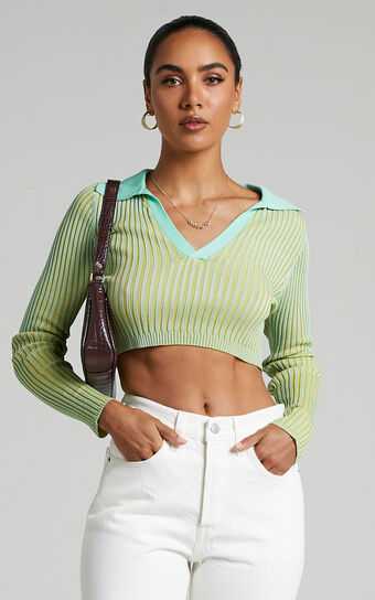Kyrie Long Sleeve Cropped Knit in Green