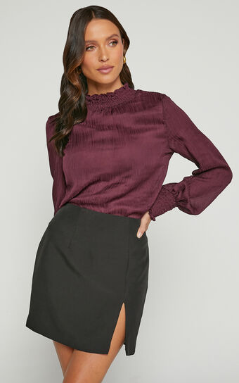 Kelsey Blouse - Shirred Long Sleeve Blouse in Plum