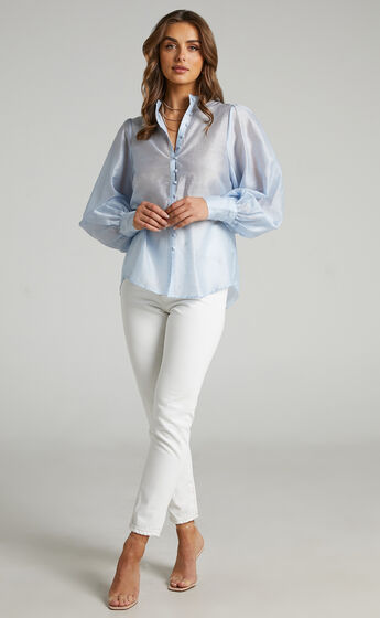 Ailani Long sleeve button through shirt in Light Blue