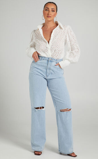 Crystiana Embroidered Puff Sleeve Blouse in White