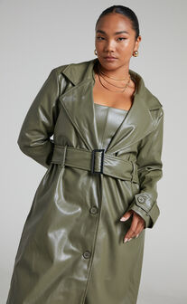 Desdemona Belted Trench Coat in OLIVE