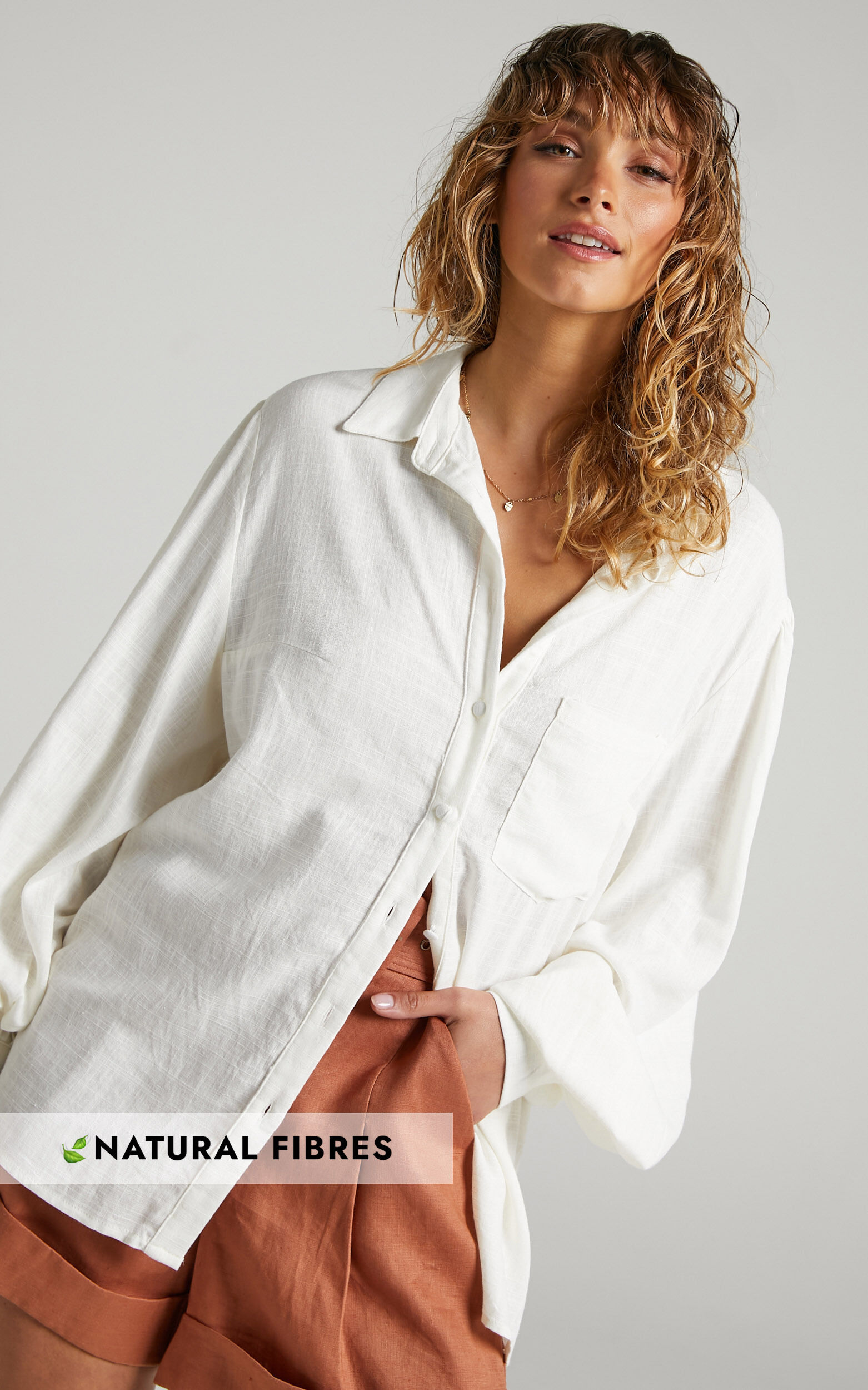 Amalie The Label - Shaloom Linen Balloon Sleeve Button Front Shirt in Cream - 06, WHT1, super-hi-res image number null