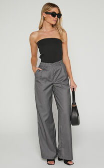 Romola Trousers - Low Rise Relaxed Pocket Flap Detail Straight Leg Trousers in Charcoal