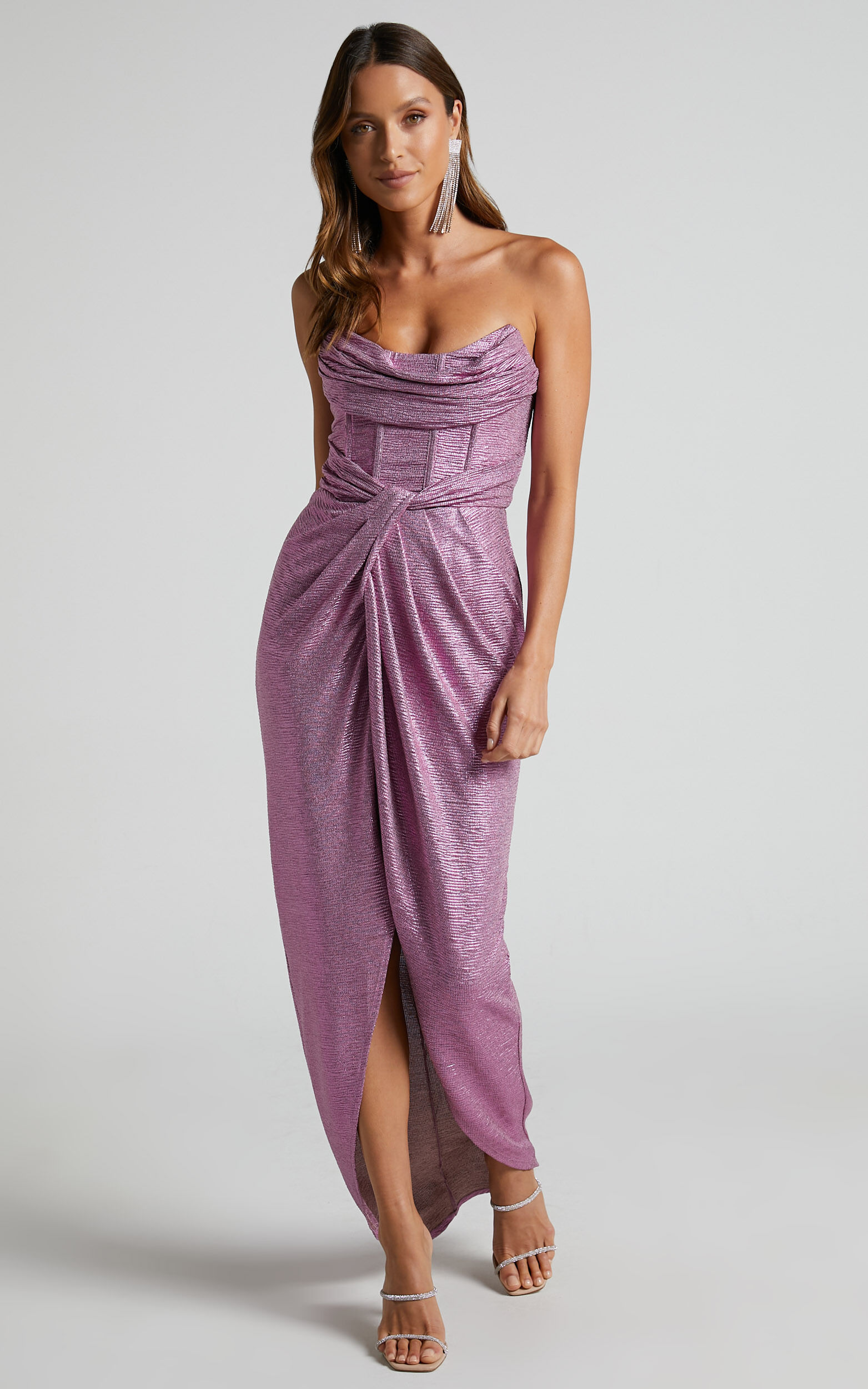 Adrie Midaxi Dress - Strapless Corset Bodice Dress in Pink - 04, PNK1