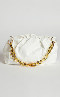 Karyme Gold Chain Strap Pouch Shoulder Bag in White