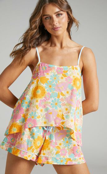 Freyda Cotton Voile Sleep Cami And Shorts in Pink Floral