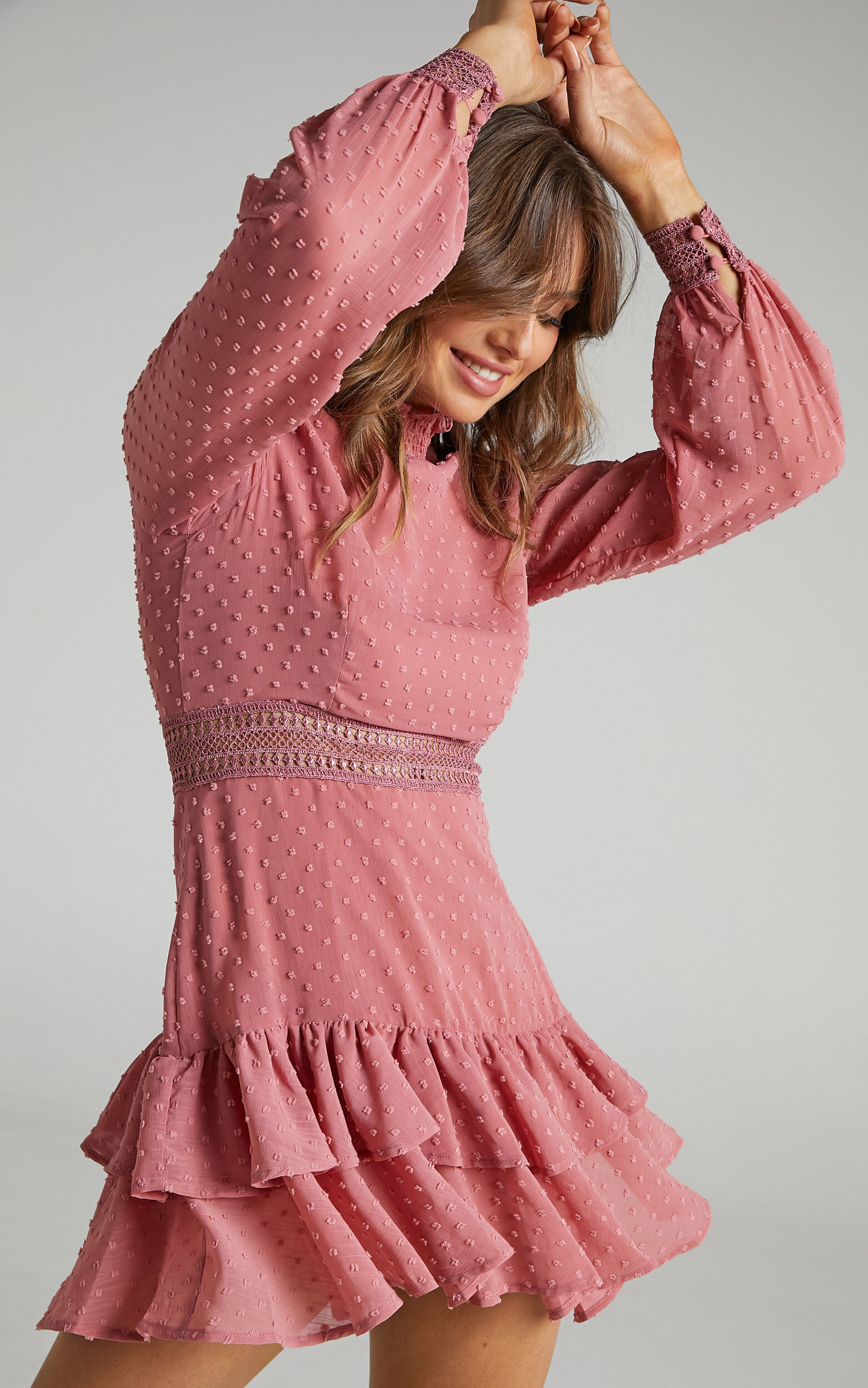 Are You Gonna Kiss Me Long Sleeve Mini Dress in Dusty Rose - 04, PNK7, super-hi-res image number null