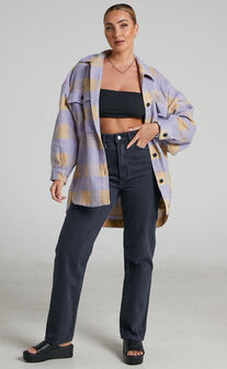Matilla Oversized Check Shacket in Lilac and Beige