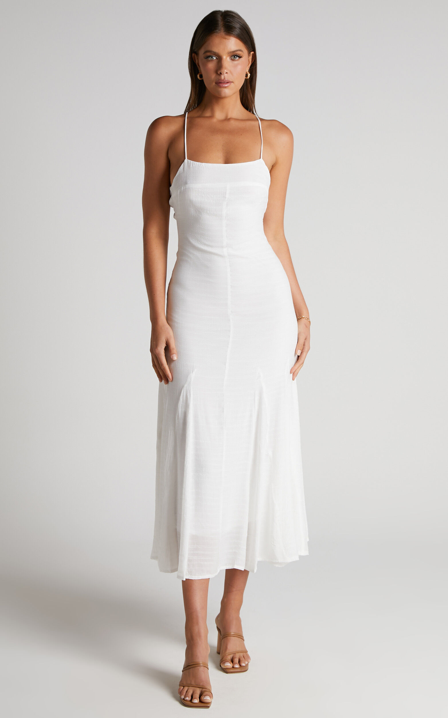 Romarie Midi Dress - Tie Back Slip Dress in White - 06, WHT1