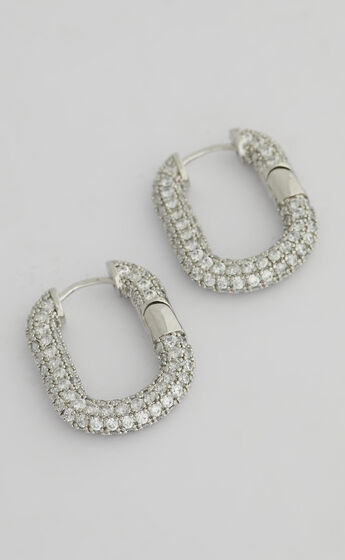 Luv AJ - XL Pave Chain Link Hoops in Silver