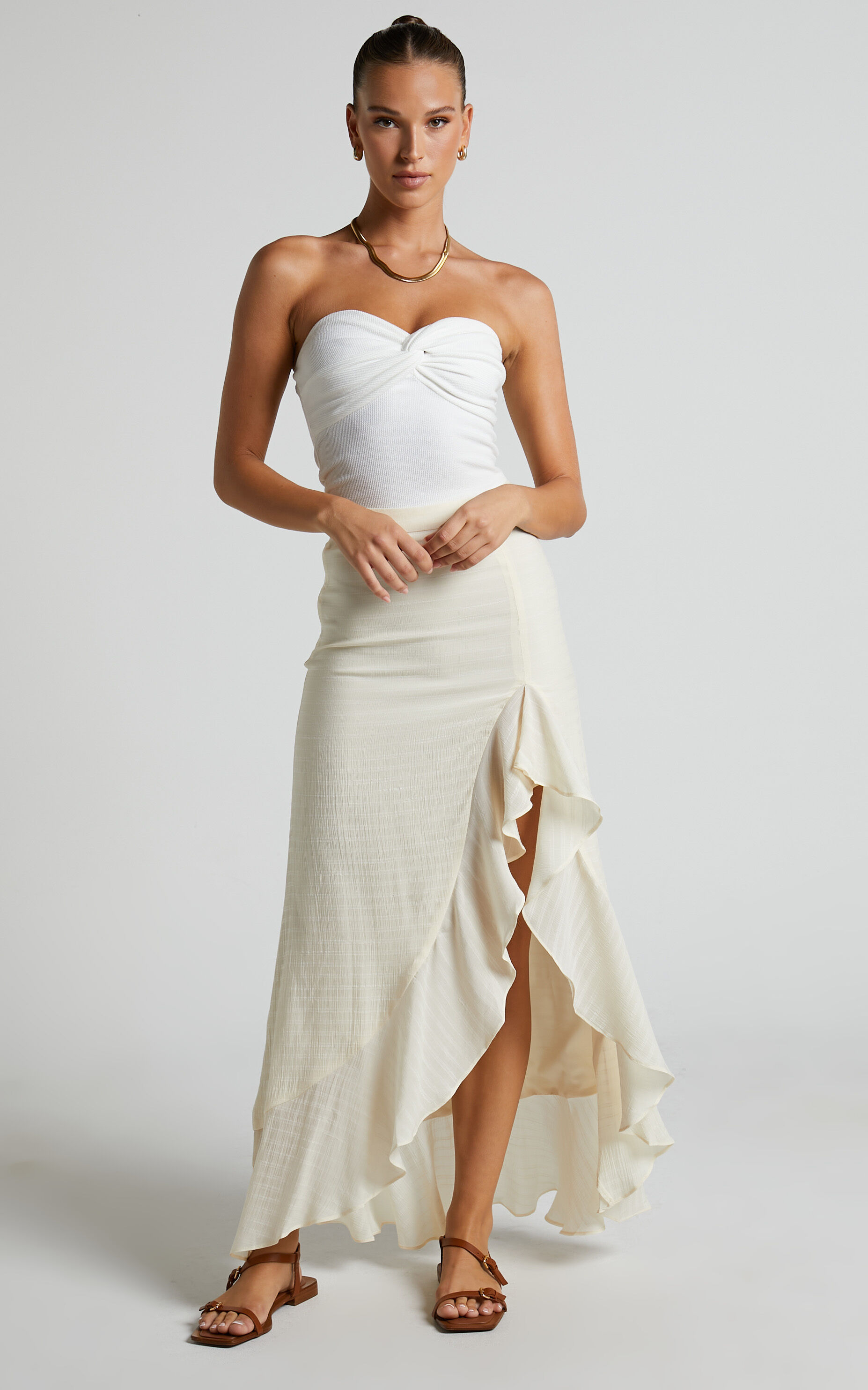 Rhenie Frill Front Maxi Skirt in Cream - 06, CRE1, super-hi-res image number null