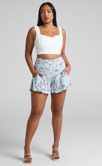 Caridad Floaty Mini Shorts in Baby Blue Floral