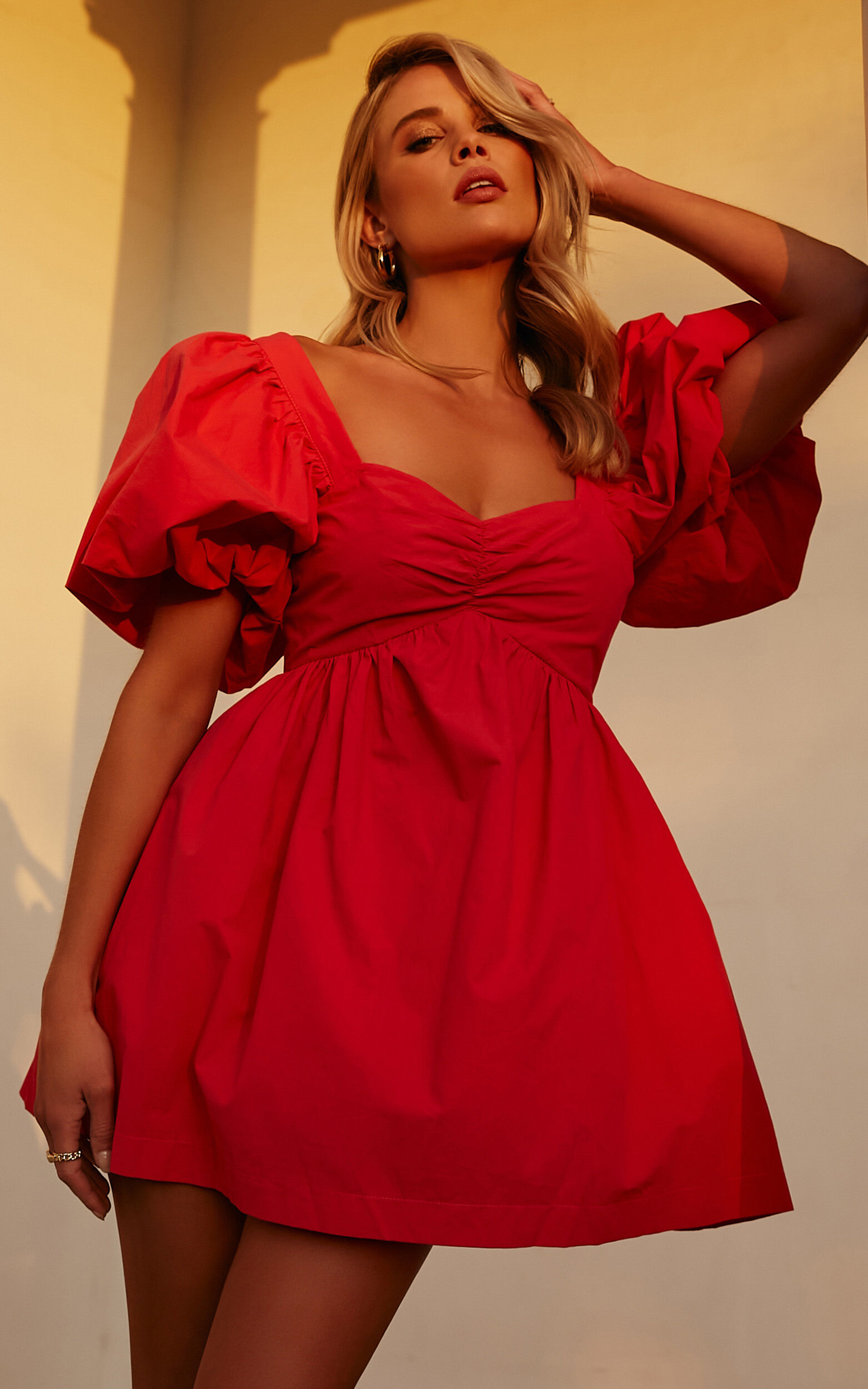 Vashti Mini Dress - Puff Sleeve Sweetheart Dress in Red - 04, RED1, super-hi-res image number null
