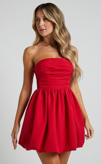 Shaima Strapless Mini Dress in Red