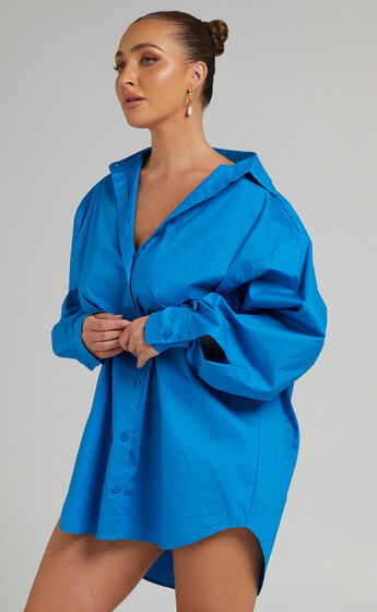 Janaya Longsleeve Shirt Dress in Blue