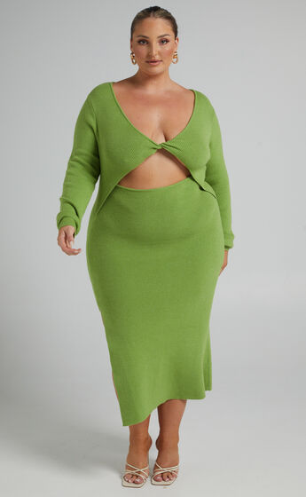 Irmia Twist Front Knit Midi Dress in Green