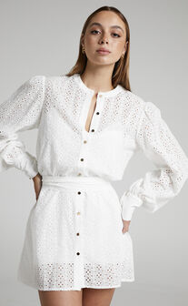 Felize Broderie Anglaise Mini Shirt Dress in White