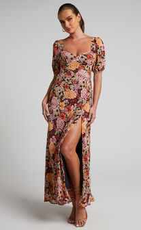 Lorie Midaxi Dress - Short Sleeve Cut Out Tie Back Dress in Boheme Floral