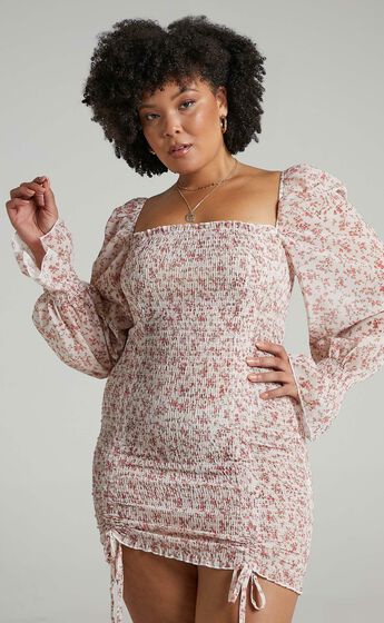 Another Voice Off Shoulder Bodycon Mini Dress in Pink Floral