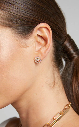 Leopoldine Diamante Stud Earrings in Gold