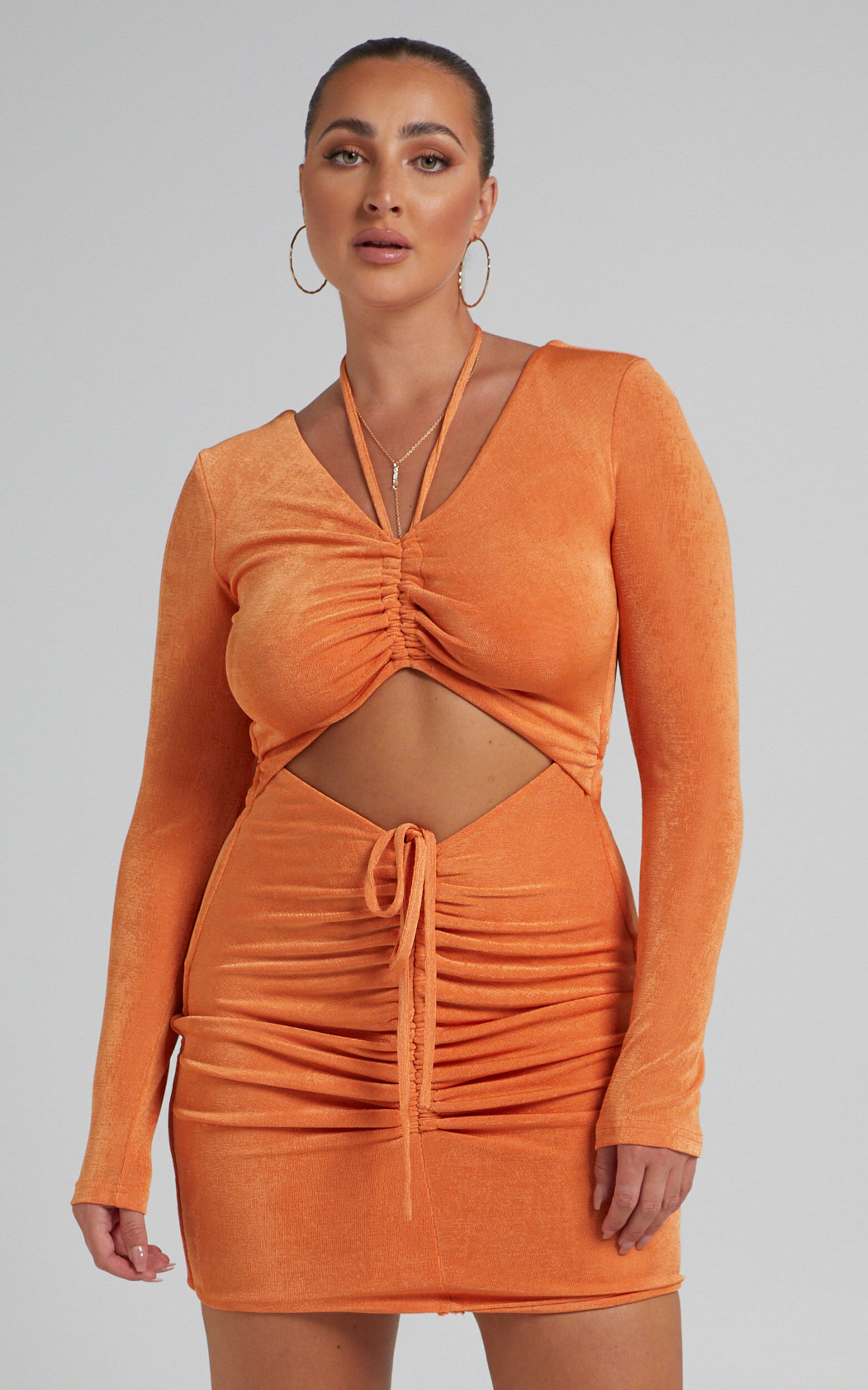 Sidnee Ruched Front Mini Dress in Orange - 06, ORG2, super-hi-res image number null