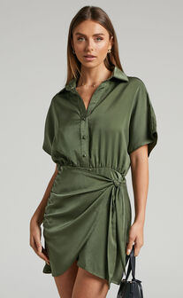 Ameleth Collared Wrap Front Mini Dress in Olive